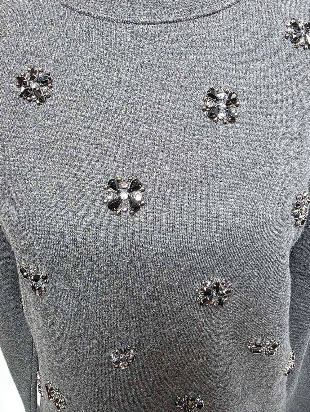 Michael Kors Gray Embellished Rhinestone Floral Crewneck Sweater Size S - Picture 2 of 9
